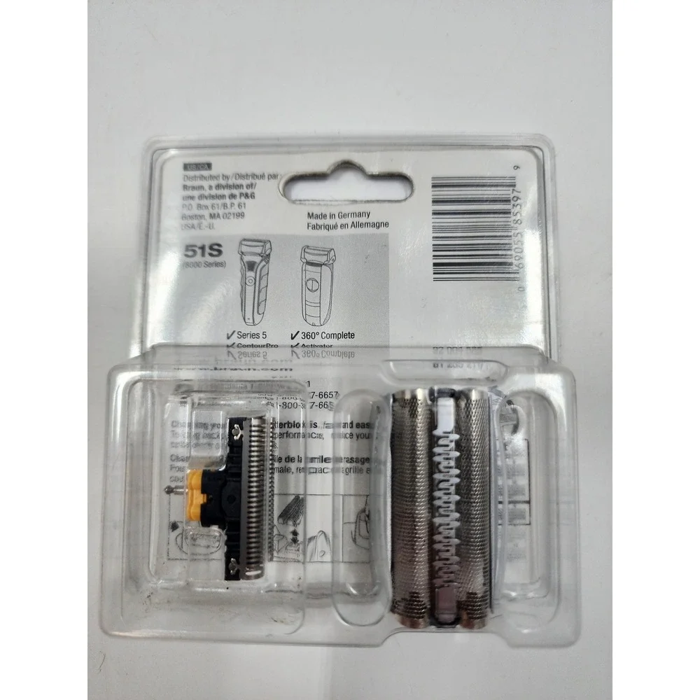 Braun Series 5 Shaver Replacement Foil and Cutter 51S 8000 Series Silver